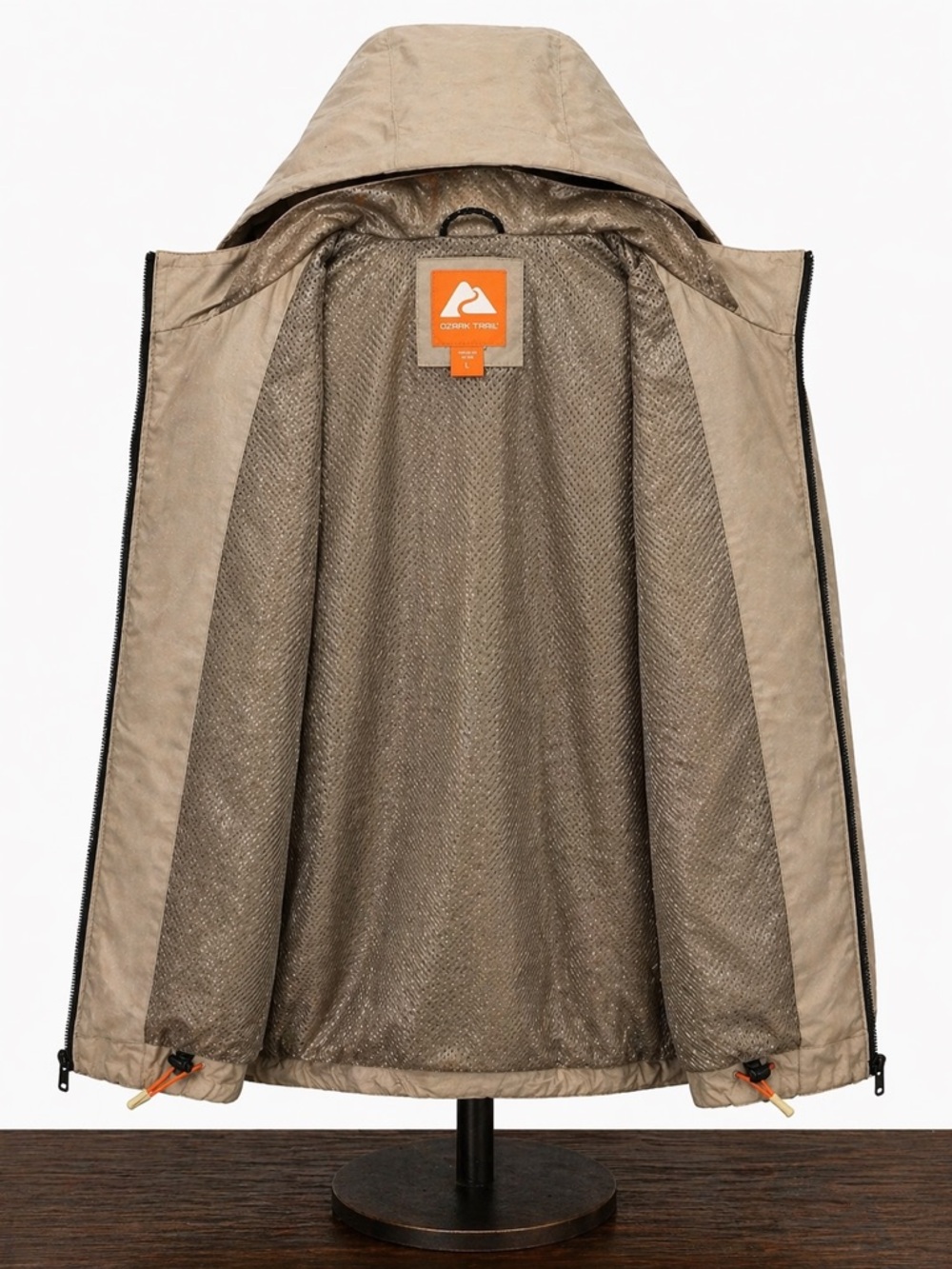 NWT Ozark Trail Windbreaker Jacket L Taupe Hooded Lightweight - Picture 10 of 14